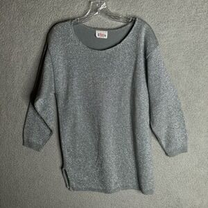 Vintage 80s Sweater Womens Medium Gray‎ Silver Metallic USA Boho Cozy Casual